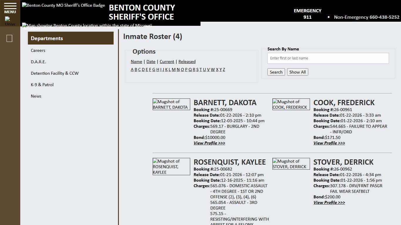 Inmate Roster - Page 1 Released Inmates - Benton County MO Sheriff’s Office